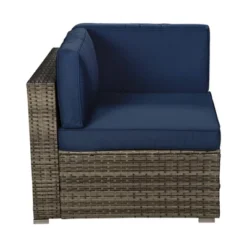 5pc Outdoor Rattan Wicker Sectional Conversation Set With Cushions - Brown/Blue - GODEER -Crosley Shop GUEST 2593dee7 5607 4a3b 9526 0573716ae338
