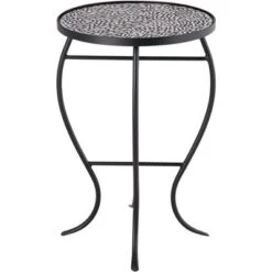 Teal Island Designs Modern Black Round Outdoor Accent Side Tables 14" Wide Set Of 2 Free-Form Mosaic Tabletop Front Porch Patio Home House -Crosley Shop GUEST 25be451b 74a9 4b63 a900 6a1c93296ada