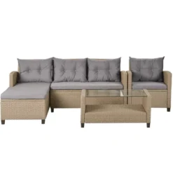 4pc Wicker Patio Conversation Set With Cushions - Beige/Brown - GODEER -Crosley Shop GUEST 26881929 3a7b 4fe4 b91a 1f25c57096af