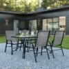 Emma And Oliver Five Piece Patio Table Set With Metal Table With Tempered Glass Top And 4 Flex Comfort Stacking Chairs -Crosley Shop GUEST 26927916 127f 4431 8b23 97fa515a3260