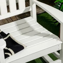 Outsunny 2 Pc Outdoor Rocking Chair, Traditional Slatted Porch Rocker With Armrests, Waterproof HDPE, Light Gray -Crosley Shop GUEST 269fcf7f b805 4dd1 9408 2eff1c5f4a76