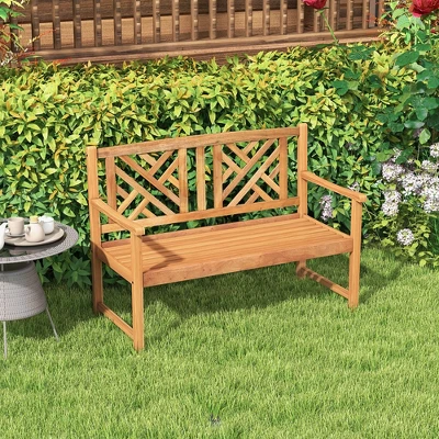 Costway Patio Acacia Wood 2-Person Slatted Bench Outdoor Loveseat Chair Garden Natural 6 Costway Patio Acacia Wood 2-Person Slatted Bench Outdoor Loveseat Chair Garden Natural - Image 4