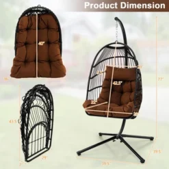 Costway Patio Hanging Egg Chair With Stand Waterproof Cover Folding Basket Cushion GreyBrown -Crosley Shop GUEST 276f4c14 6cec 4be0 9935 d0b27202f00d