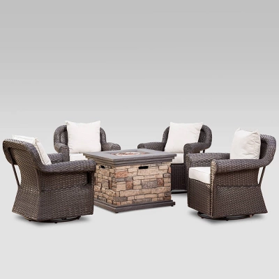 Ariel 5pc Wicker Rocking Chairs And Fire Pit Set - Dark Brown/Beige - Christopher Knight Home 3 Ariel 5pc Wicker Rocking Chairs And Fire Pit Set - Dark Brown/Beige - Christopher Knight Home
