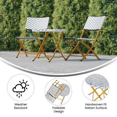Emma And Oliver Three Piece Folding French Bistro Set In PE Rattan With Metal Frames For Indoor And Outdoor Use 9 Emma And Oliver Three Piece Folding French Bistro Set In PE Rattan With Metal Frames For Indoor And Outdoor Use - Image 7