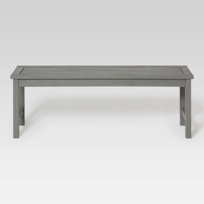 Ravenscroft Modern Boho Acacia Wood Slat Top Outdoor Dining Bench - Gray Wash - Saracina Home 6 Ravenscroft Modern Boho Acacia Wood Slat Top Outdoor Dining Bench - Gray Wash - Saracina Home - Image 4