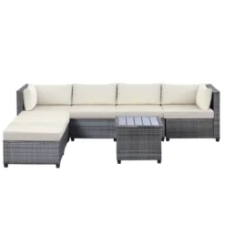 7pc Outdoor Wicker Seating Set With Cushions - Beige - GODEER -Crosley Shop GUEST 294326c8 3e20 4dd9 987f e78a5c5bb1aa