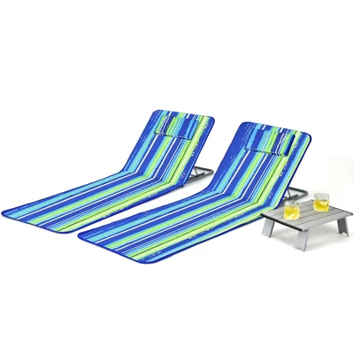 Costway 3-Piece Beach Lounge Chair Mat Set 2 Adjustable Lounge Chairs With Table BlueStripe 9 Costway 3-Piece Beach Lounge Chair Mat Set 2 Adjustable Lounge Chairs With Table BlueStripe - Image 8