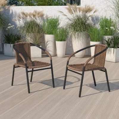 Emma And Oliver 2 Pack Rattan Indoor-Outdoor Restaurant Stack Chair With Curved Back 3 Emma And Oliver 2 Pack Rattan Indoor-Outdoor Restaurant Stack Chair With Curved Back