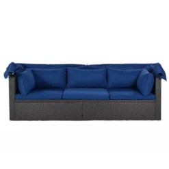 4pc Outdoor Wicker Rectangle Daybed With Canopy & Cushions - Blue - GODEER 30 4pc Outdoor Wicker Rectangle Daybed With Canopy & Cushions - Blue - GODEER -Crosley Shop GUEST 2a0f8683 7145 4b24 9b42 a625853962b7