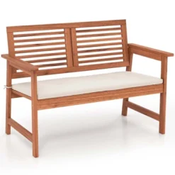 Costway Patio Bench Outdoor Solid Wood Loveseat Chair With Backrest & Cushion Porch Garden -Crosley Shop GUEST 2a2e5de4 27fd 4ec2 929c 7b0157baf48a