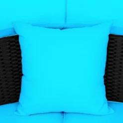 6pc Wicker Round Outdoor Sectional Set With Cushions - Black/Blue - GODEER -Crosley Shop GUEST 2a4c643a 63ec 43ae b3af cc62b71f772e