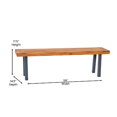 Flash Furniture Martindale Solid Acacia Wood Patio Dining Bench For 2 With Slatted Top And Black Flared Wooden Legs In A Natural Finish 6 Flash Furniture Martindale Solid Acacia Wood Patio Dining Bench For 2 With Slatted Top And Black Flared Wooden Legs In A Natural Finish - Image 4