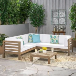 Oana 4pc Acacia Wood Patio Sectional Chat Set W/ Cushions - Christopher Knight Home -Crosley Shop GUEST 2a5dc45b 98cb 4ca7 873f e61a73ff6f82