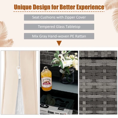 Costway 4PCS Patio Rattan Furniture Set Sofa Ottoman Cushion Garden Deck White/Gray 9 Costway 4PCS Patio Rattan Furniture Set Sofa Ottoman Cushion Garden Deck White/Gray - Image 7