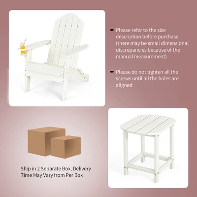 Costway 2PCS Patio Adirondack Chair Side Table Set Weather Resistant Cup Holder 7 Costway 2PCS Patio Adirondack Chair Side Table Set Weather Resistant Cup Holder - Image 5