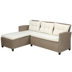 4pc Wicker Patio Sectional Seating Set With Cushions - Beige/Brown - GODEER 18 4pc Wicker Patio Sectional Seating Set With Cushions - Beige/Brown - GODEER -Crosley Shop GUEST 2bb72874 3965 4a97 893c adc84834658f 1