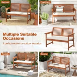 Costway Patio Bench Outdoor Solid Wood Loveseat Chair With Backrest & Cushion Porch Garden -Crosley Shop GUEST 2c02558b 7344 4f5c 9b9e 6dec7e05ffad