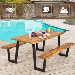 Costway Patented Picnic Table With 2 Benches 70'' Dining Table Set With Seats And Umbrella Hole -Crosley Shop GUEST 2c4b4b8e a407 4776 a95f 0e5bda0bc411