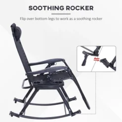 Outsunny Zero Gravity Reclining Rocking Chair, Lounge Rocker, Folding, Pillow, Side Tray, Cup And Phone Holder -Crosley Shop GUEST 2ca8b810 a368 439c 957c e72aee19cbcf