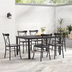 Astrid 7pc Outdoor Metal Dining Set - Matte Black - Crosley