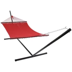 Sunnydaze Decor Sunnydaze Outdoor 2-Person Double Polyester Rope Hammock With Wood Spreader Bar And 15ft Black Steel Stand -Crosley Shop GUEST 2cca0a60 f728 4799 a8b5 5a753a2fd579