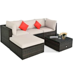 Costway 5PCS Outdoor Patio Rattan Furniture Set Sectional Conversation W/Beige Cushion -Crosley Shop GUEST 2cca57b3 b09a 4b41 920d 5718aa7a12e8