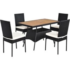 Tangkula 5PCS Outdoor Rattan Wicker Dining Set Acacia Wood Table & 4 Chairs With Cushions -Crosley Shop GUEST 2cd6ee16 6e2e 4014 9b8b 395fb6ea19ba