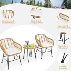 Costway 3PCS Patio Rattan Bistro Furniture Set Cushioned Chair Table 23 Costway 3PCS Patio Rattan Bistro Furniture Set Cushioned Chair Table -Crosley Shop GUEST 2cf2b960 b932 4007 a3ec 9ce2a14375b6