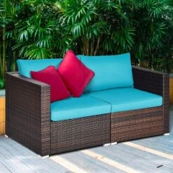 Costway 4PCS Patio Rattan Corner Sofa With Blue Cushion -Crosley Shop GUEST 2d657d81 be7b 43cd 81ab b816b765cd8a