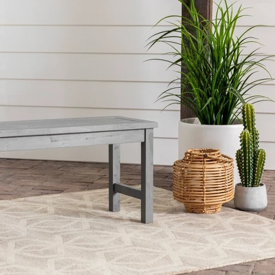 Ravenscroft Modern Boho Acacia Wood Slat Top Outdoor Dining Bench - Gray Wash - Saracina Home 8 Ravenscroft Modern Boho Acacia Wood Slat Top Outdoor Dining Bench - Gray Wash - Saracina Home - Image 6