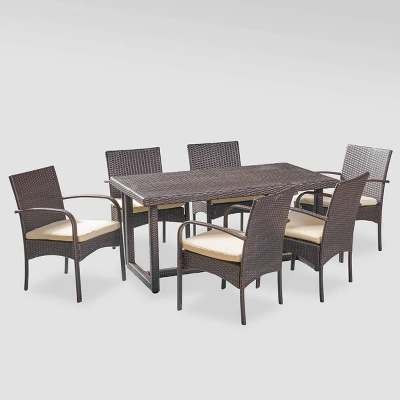 Harlowe 7pc Wicker Dining Set - Brown/Cream - Christopher Knight Home 3 Harlowe 7pc Wicker Dining Set - Brown/Cream - Christopher Knight Home