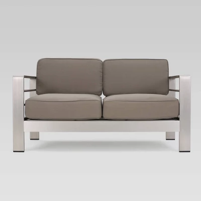 Amata 5pc Aluminum Chat Set With Fire Pit And Tank Holder - Silver/Khaki/Dark Gray - Christopher Knight Home 5 Amata 5pc Aluminum Chat Set With Fire Pit And Tank Holder - Silver/Khaki/Dark Gray - Christopher Knight Home - Image 3