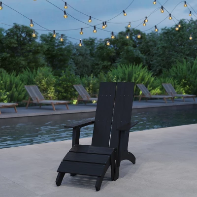 Merrick Lane Adirondack Modern Slatted Back Patio Chair With Accompanying Foot Ottoman 3 Merrick Lane Adirondack Modern Slatted Back Patio Chair With Accompanying Foot Ottoman