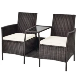 Tangkula Patio Loveseat 2 Person Cushioned Seats With Center Table Outdoor Rattan Furniture Set Turquoise/ Red -Crosley Shop GUEST 307176b6 9b16 4667 a45b feb0d73560b5