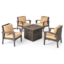 Keana 5pc Faux Rattan Club Chair & Fire Pit Chat Set - Christopher Knight Home 29 Keana 5pc Faux Rattan Club Chair & Fire Pit Chat Set - Christopher Knight Home -Crosley Shop GUEST 3085d097 9d87 40f2 9ed7 b9f2c98d20bc