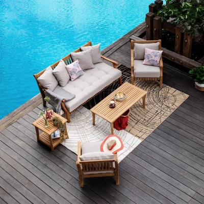 Mosko Teak Outdoor Daybed With Cushion - Cambridge Casual 4 Mosko Teak Outdoor Daybed With Cushion - Cambridge Casual - Image 2