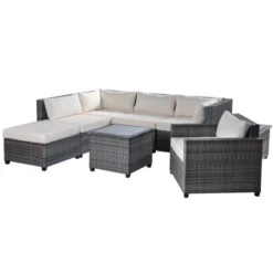 8pc Wicker Patio Conversation Set With Cushions - Beige - GODEER -Crosley Shop GUEST 31a8ab53 c91b 4753 8c9f 8d016d7fbac4