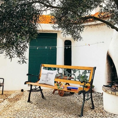 Costway Patio Park Garden Bench Porch Chair Outdoor Deck Cast Iron Hardwood Rose 5 Costway Patio Park Garden Bench Porch Chair Outdoor Deck Cast Iron Hardwood Rose - Image 3