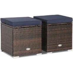 Costway 2PCS Patio Rattan Ottomans Seat Side Table Storage Box Footstool W/Cushions Navy -Crosley Shop GUEST 32e29e89 3473 438b a2f9 5365c3419743