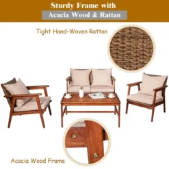 Costway 8PCS Patio Rattan Furniture Set Acacia Wood Frame Cushioned Sofa Chair Garden -Crosley Shop GUEST 336cb869 dec7 4178 9158 e3d004aab4d1