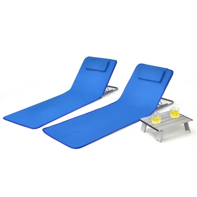 Costway 3-Piece Beach Lounge Chair Mat Set 2 Adjustable Lounge Chairs With Table BlueStripe 10 Costway 3-Piece Beach Lounge Chair Mat Set 2 Adjustable Lounge Chairs With Table BlueStripe - Image 9