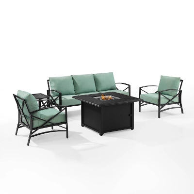 Kaplan 5pc Outdoor Sofa Set With Fire Table - Mist - Crosley 3 Kaplan 5pc Outdoor Sofa Set With Fire Table - Mist - Crosley