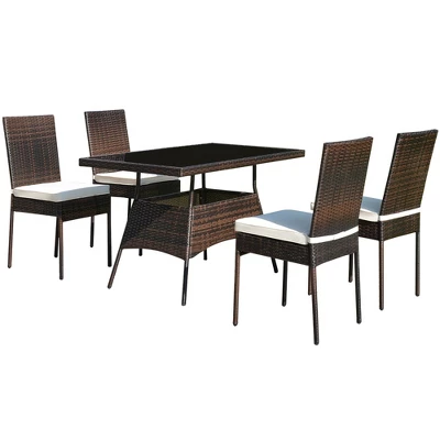 Costway 10 PCS Patio Rattan Dining Set Glass Table High Back Chair Garden Deck Mix Brown 11 Costway 10 PCS Patio Rattan Dining Set Glass Table High Back Chair Garden Deck Mix Brown - Image 9