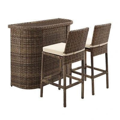 Bradenton 3pc Outdoor Wicker Bar Set - Sand - Crosley 5 Bradenton 3pc Outdoor Wicker Bar Set - Sand - Crosley - Image 3