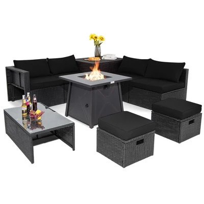 Costway 9PCS Patio Rattan Furniture Set Fire Pit Space-saving W/ Cushion Cover 11 Costway 9PCS Patio Rattan Furniture Set Fire Pit Space-saving W/ Cushion Cover - Image 9