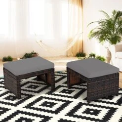 Costway 2PCS Patio Rattan Ottoman Cushioned Seat Foot Rest Furniture TurquoiseRedWhite -Crosley Shop GUEST 372ea5a5 9dde 480a b56f 40ed60cbc4b2