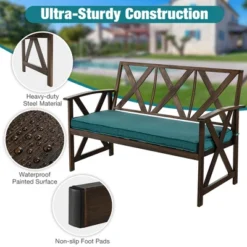 Costway Outdoor Garden Park Bench With Padded Cushion Wood Grain Coated Heavy Duty Frame -Crosley Shop GUEST 3759a187 ecc1 47f6 981b de94c4a84d78