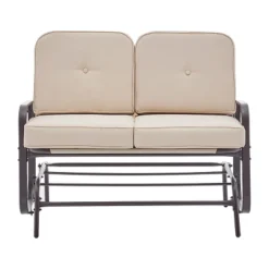 Barton Outdoor 2 Person Rocking Patio Glider Bench Swing Loveseat Seating, Beige