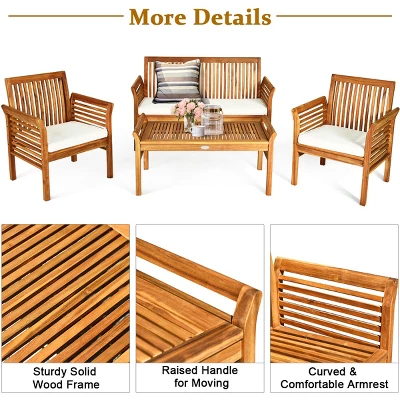 Costway 4 PCS Outdoor Acacia Wood Sofa Furniture Set Cushioned Chair Coffee Table Garden 9 Costway 4 PCS Outdoor Acacia Wood Sofa Furniture Set Cushioned Chair Coffee Table Garden - Image 7